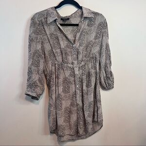 Anthropologie DREW Snake Print Silk Button Down Tunic Shirt